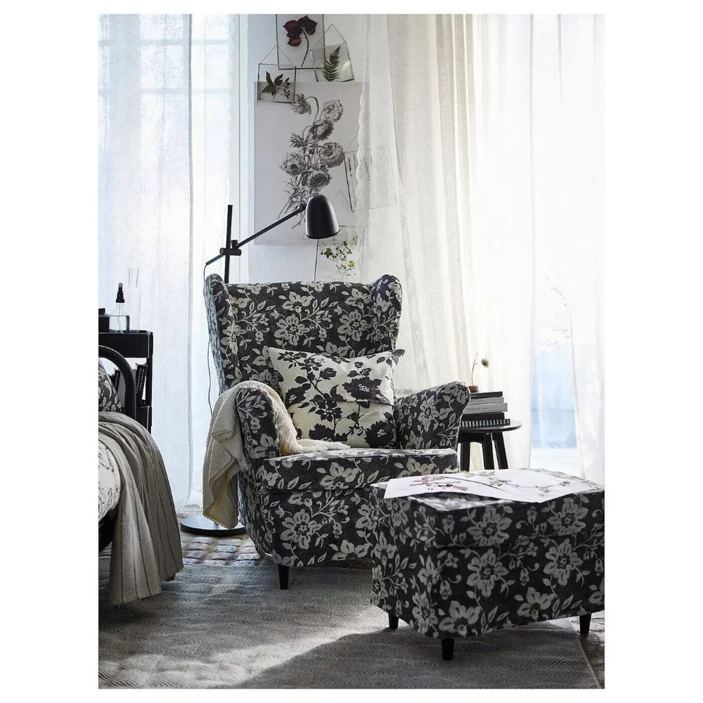 New ! Ikea STRANDMON Ottoman COVER ONLY, frorum beige/anthracite 905.466.14